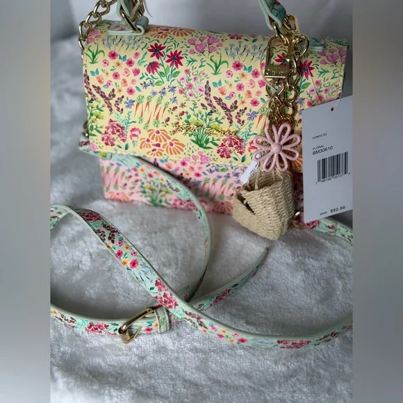 Betsey Johnson Easter Spring Floral Blossom Hearts Charm Satchel Crossbody Bag - Picture 8 of 10